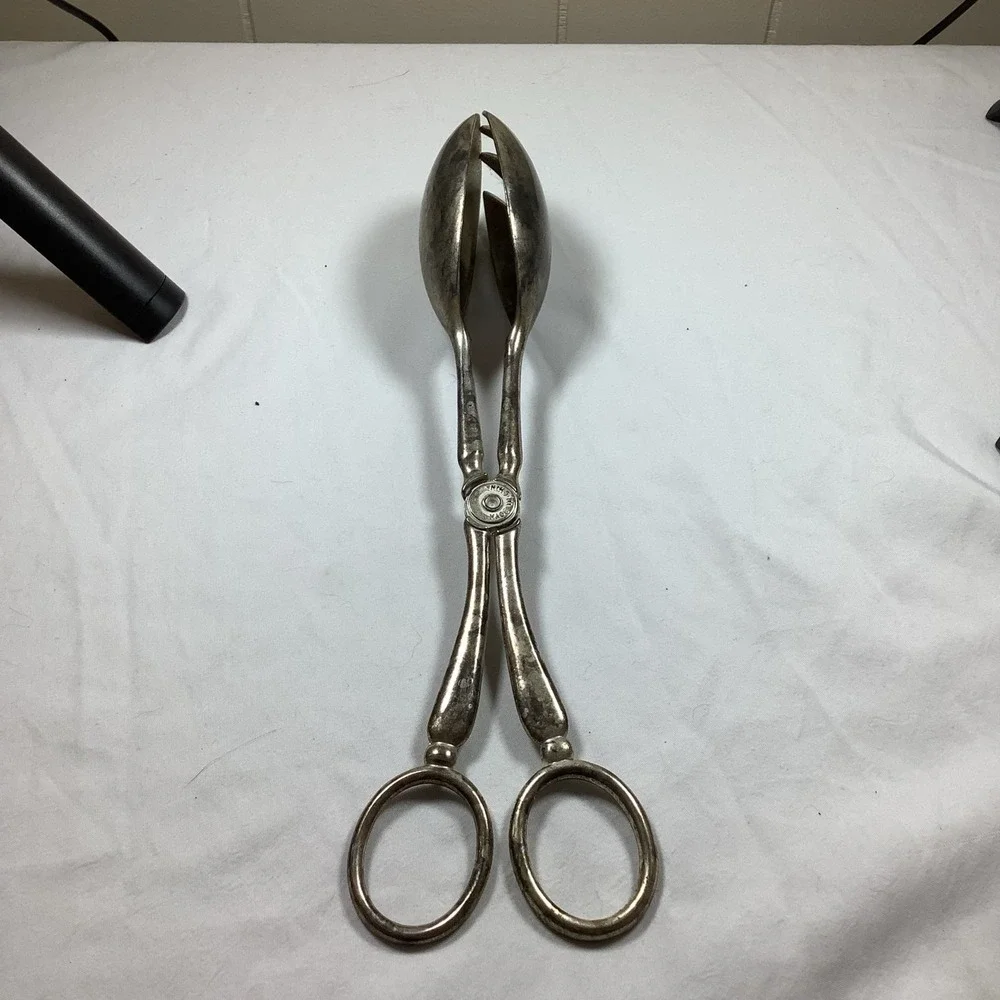 Silver Plated Scissor Salad Tongs Spoon Fork Serving Utensil